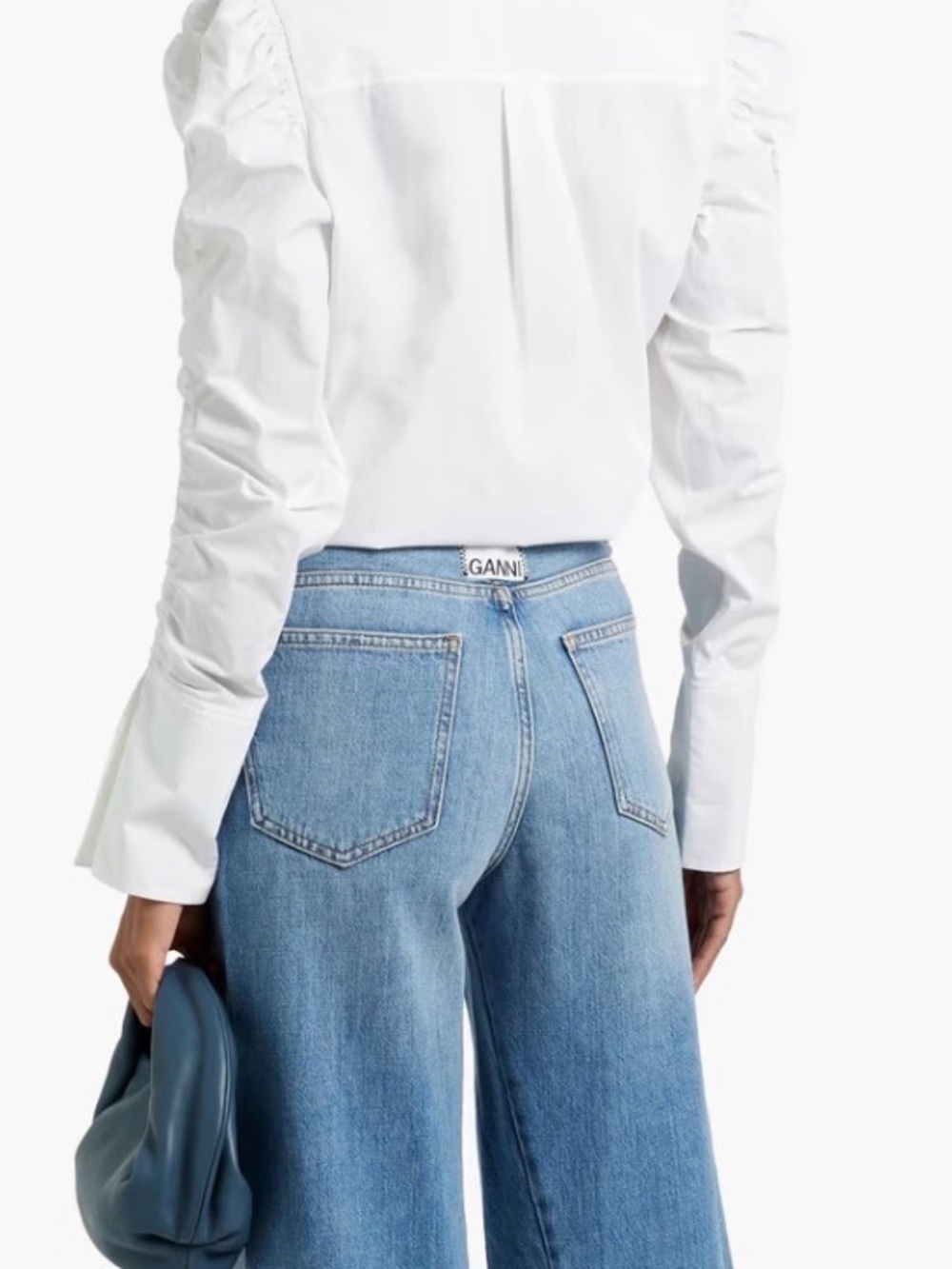 Elegant White Ruched-Shoulder Button-Front Blouse - Picture 2 of 12